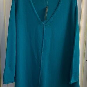 Vintage Cotton Ginny Teal V-Neck Sweater